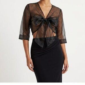 Sheer Black Tie-Front Top